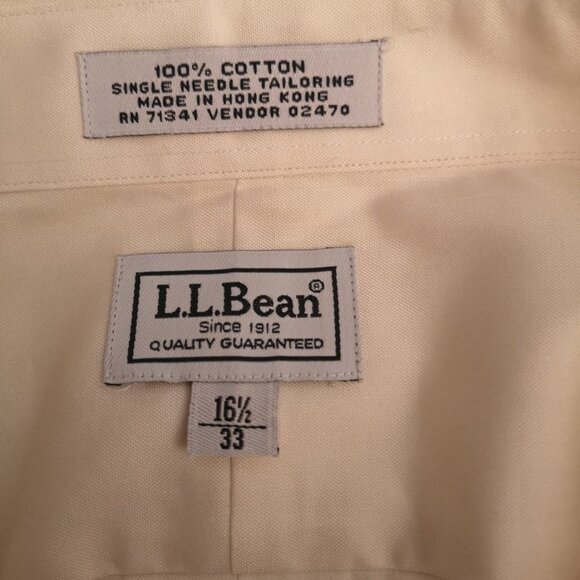 L.L. Bean Men's Size 16.5 Ivory Button Front, Collar & Cuffs Dress Shirt - Picture 3 of 5